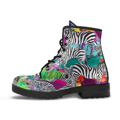 Zebra Colorful Pattern Leather Boots