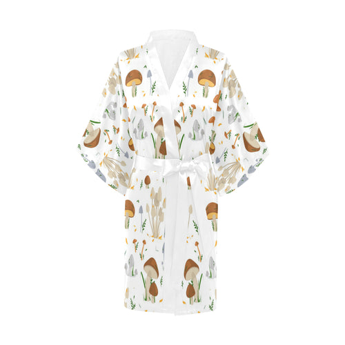 Mushroom Pattern Theme Women's Short Kimono Robe