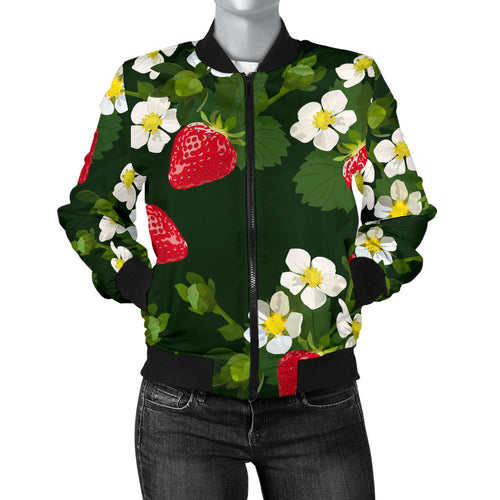 Strawberry Pattern Background Women Bomber Jacket
