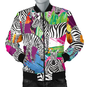 Zebra Colorful Pattern Men Bomber Jacket