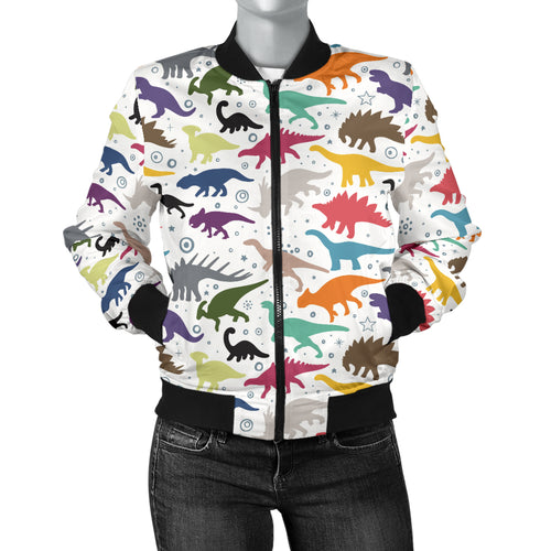 Colorful Dinosaur Pattern Women Bomber Jacket
