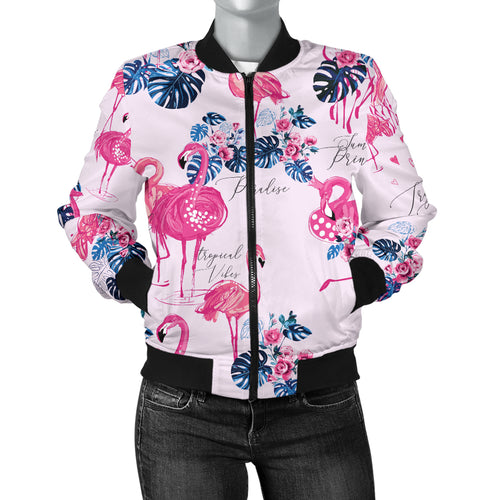 Flamingo Pink Pattern Women Bomber Jacket