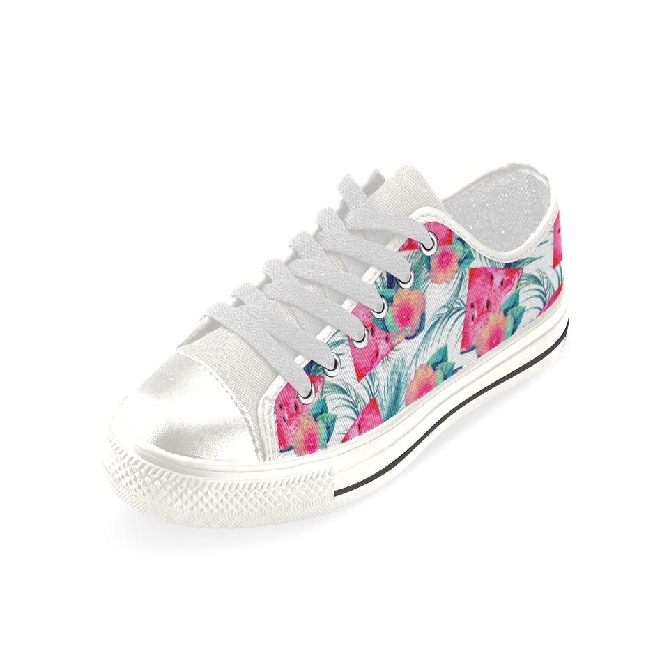 Watermelon Flower Pattern Women's Low Top Canvas Shoes White