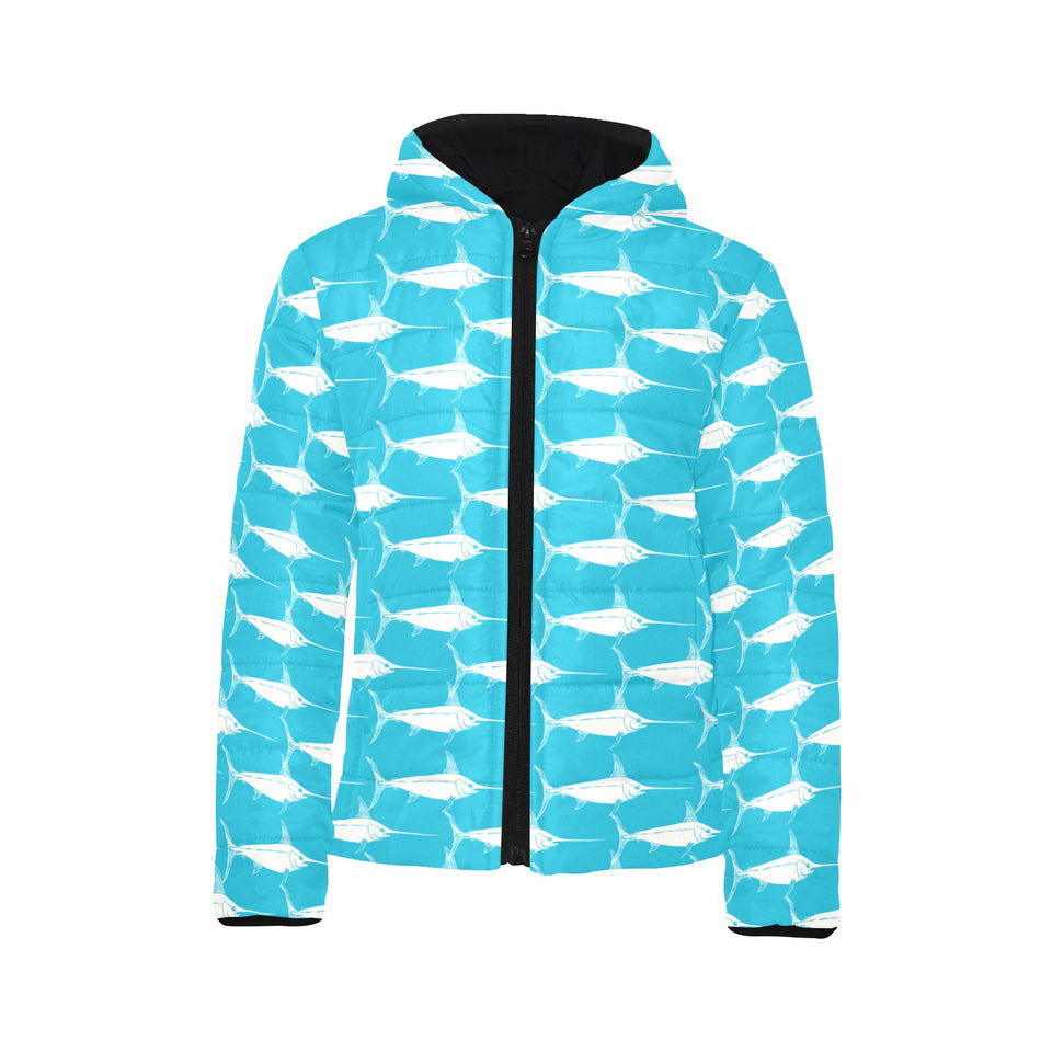 Swordfish Pattern Print Design 02 Kids' Boys' Girls' Padded Hooded Jacket