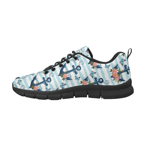 Anchor Flower Blue Stripe Pattern Men's Sneakers Black