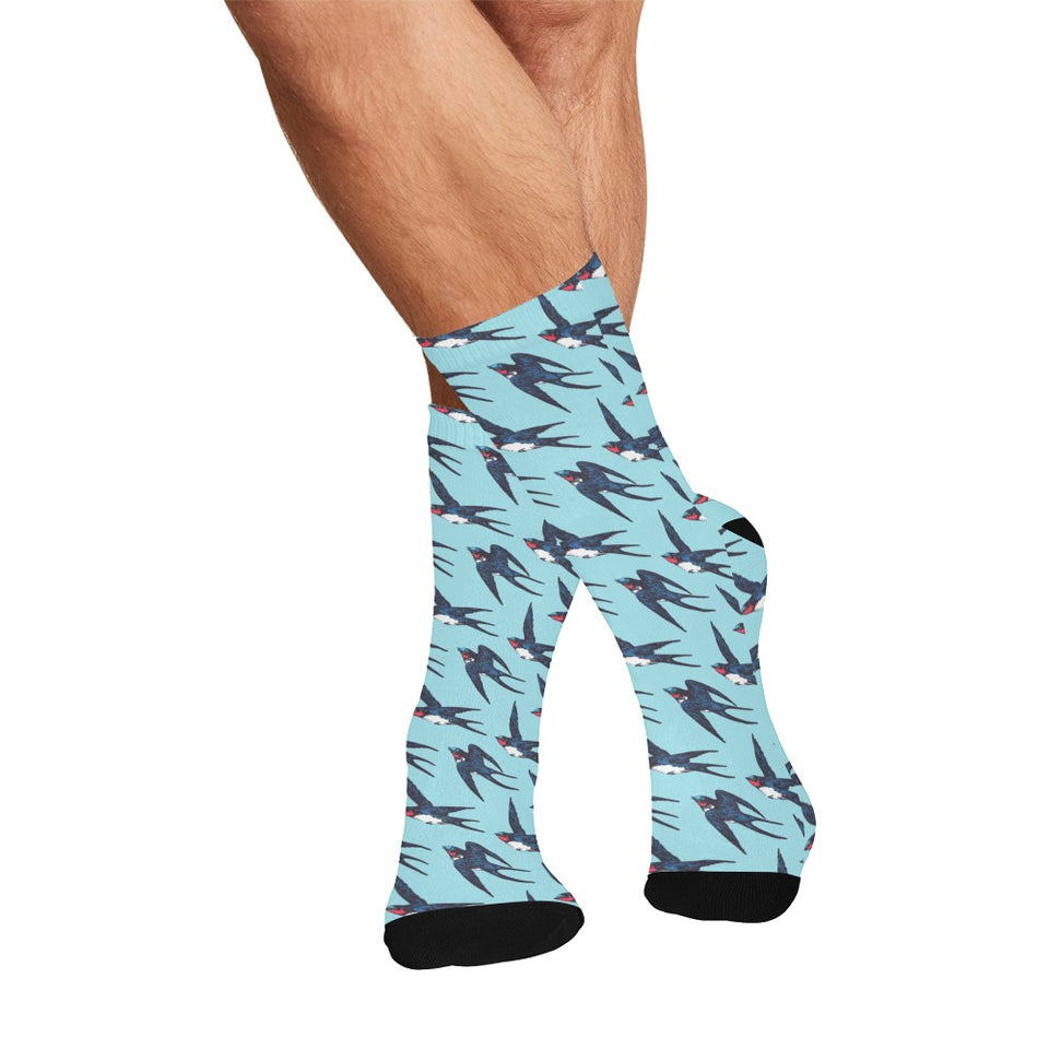 Swallow Pattern Print Design 01 Crew Socks