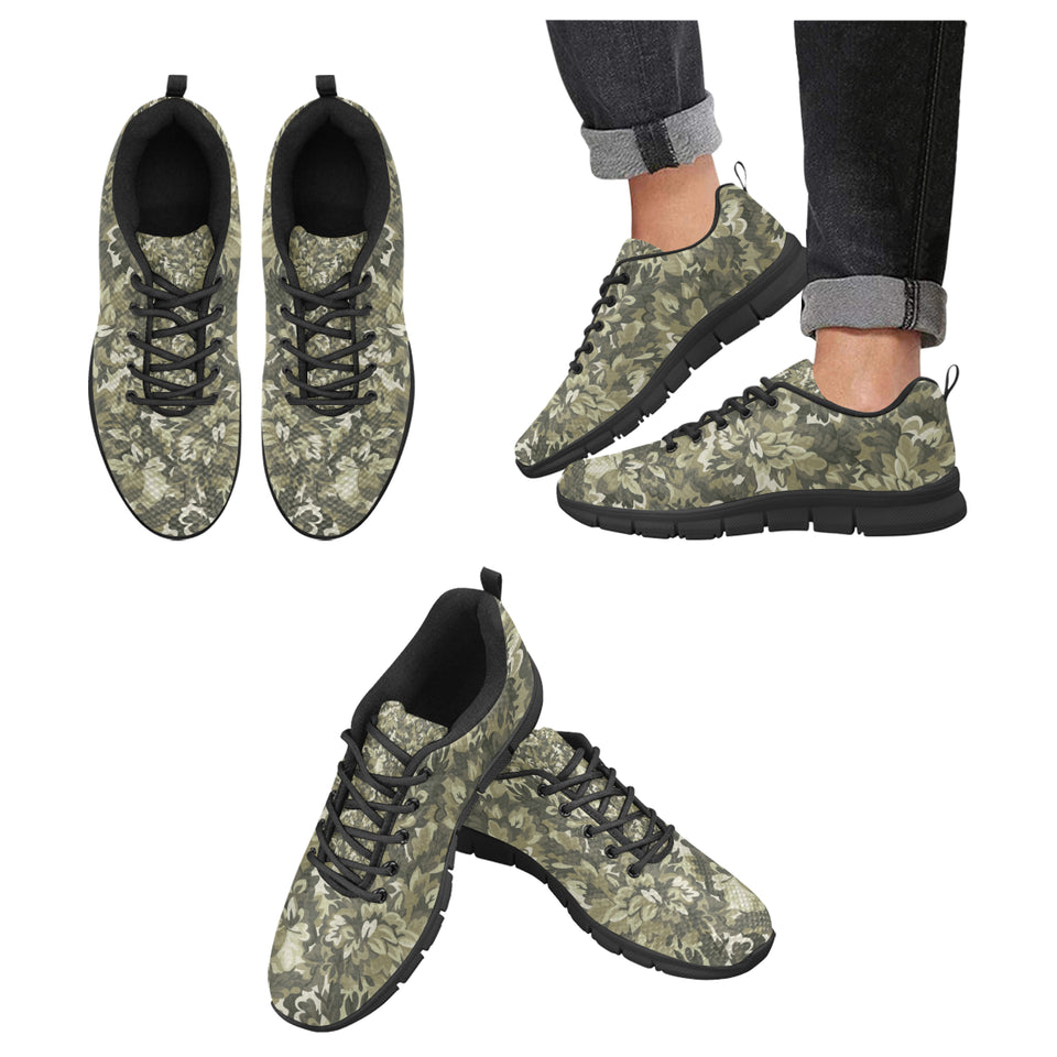 Green Camo Camouflage Flower Pattern Men's Sneakers Black