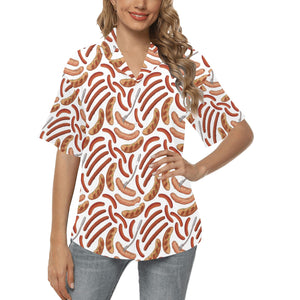 Sausage Pattern Print Design 05 Women's All Over Print Hawaiian Shirt