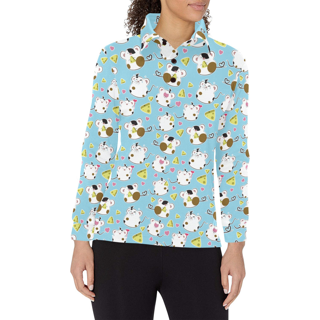 Guinea Pig Pattern Print Design 03 Women's Long Sleeve Polo Shirt