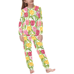 Pink Red Yellow Tulip Pattern Kids' Boys' Girls' All Over Print Pajama Set