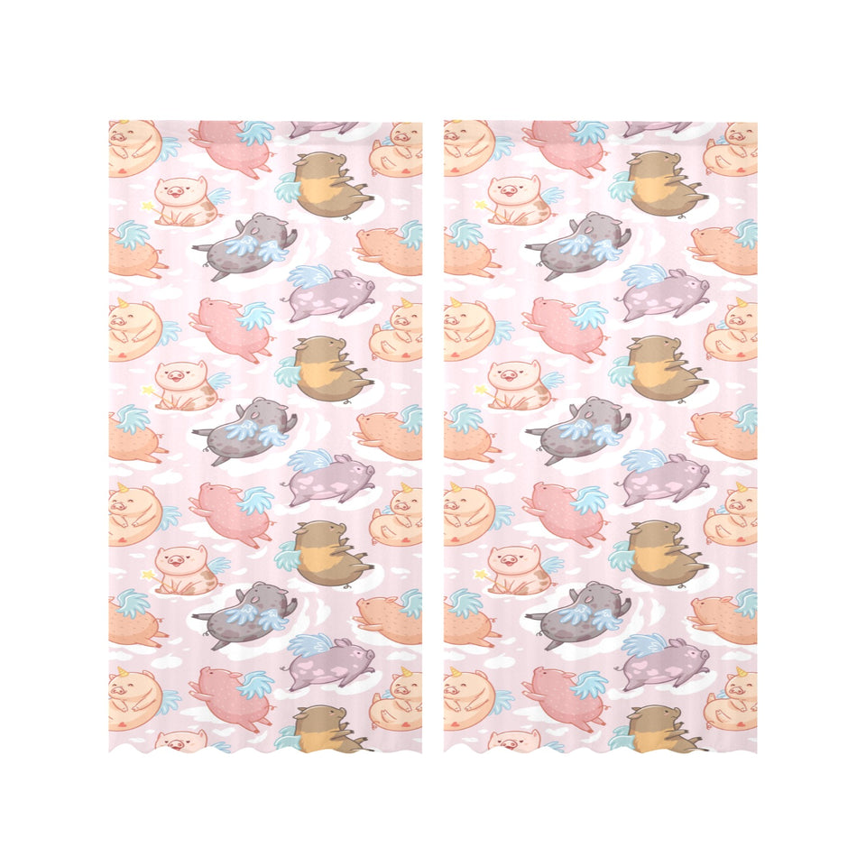 Pig Pattern Print Design 02 Gauze Curtain