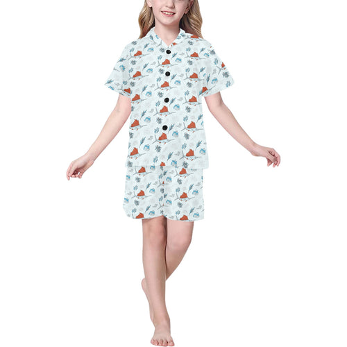 Swordfish Pattern Print Design 03 Kids' Boys' Girls' V-Neck Short Pajama Set