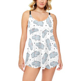 Hippopotamus Pattern Print Design 01 Chest Sexy Pleated Two Piece Swim Dress