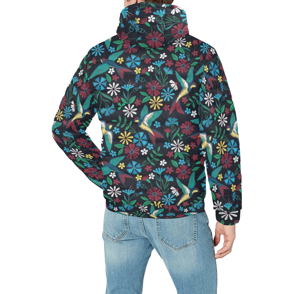 Swallow Pattern Print Design 04 Men's Padded Hooded Jacket(ModelH42)