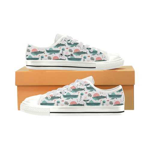 Whale Jelly Fish Pattern Women's Low Top Canvas Shoes White