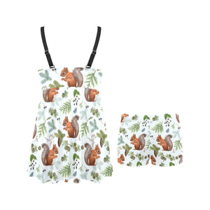 Squirrel Pattern Print Design 02 Chest Sexy Pleated Two Piece Swim Dress