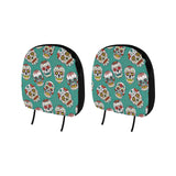 Suger Skull Pattern Green Background Car Headrest Cover