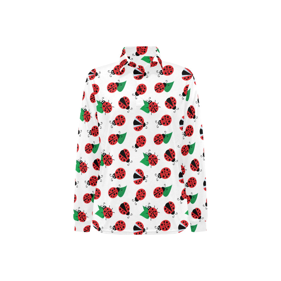 Ladybug Pattern Print Design 01 Women's Long Sleeve Polo Shirt