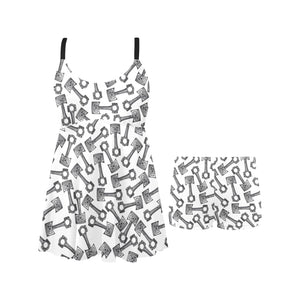 Engine Piston Pattern Print Design 01 Chest Sexy Pleated Two Piece Swim Dress