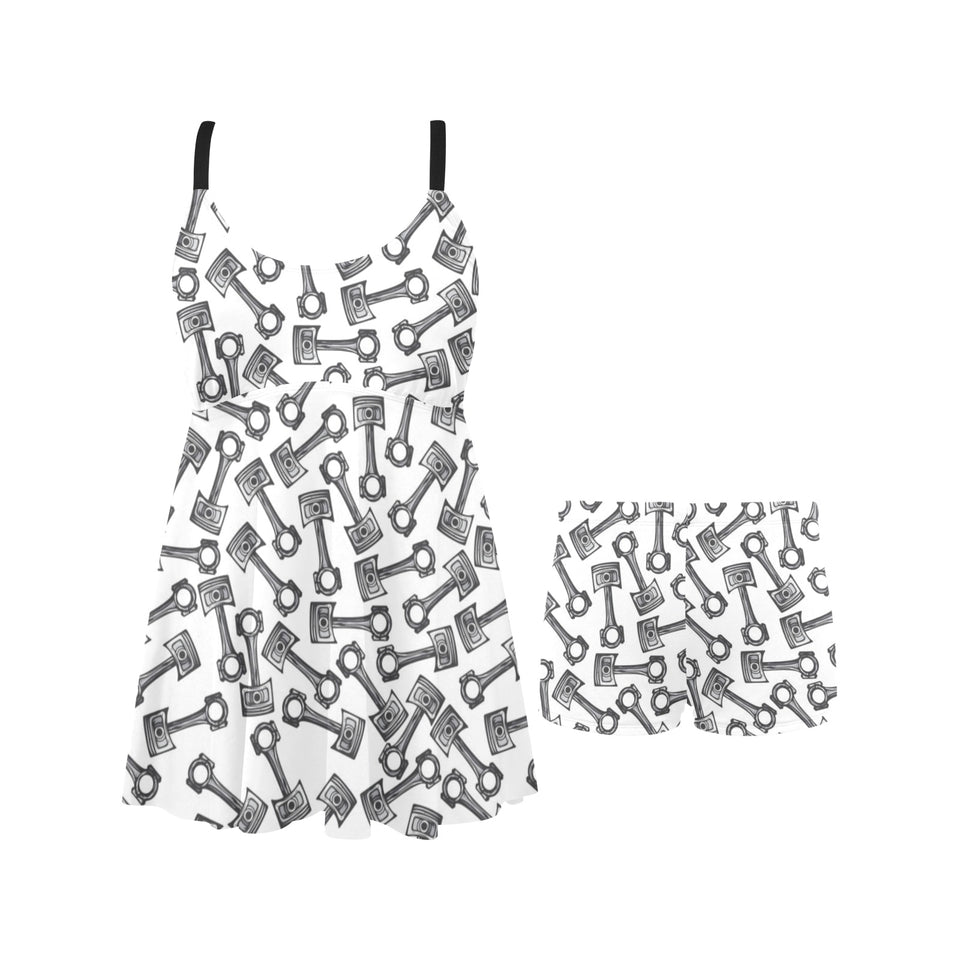 Engine Piston Pattern Print Design 01 Chest Sexy Pleated Two Piece Swim Dress