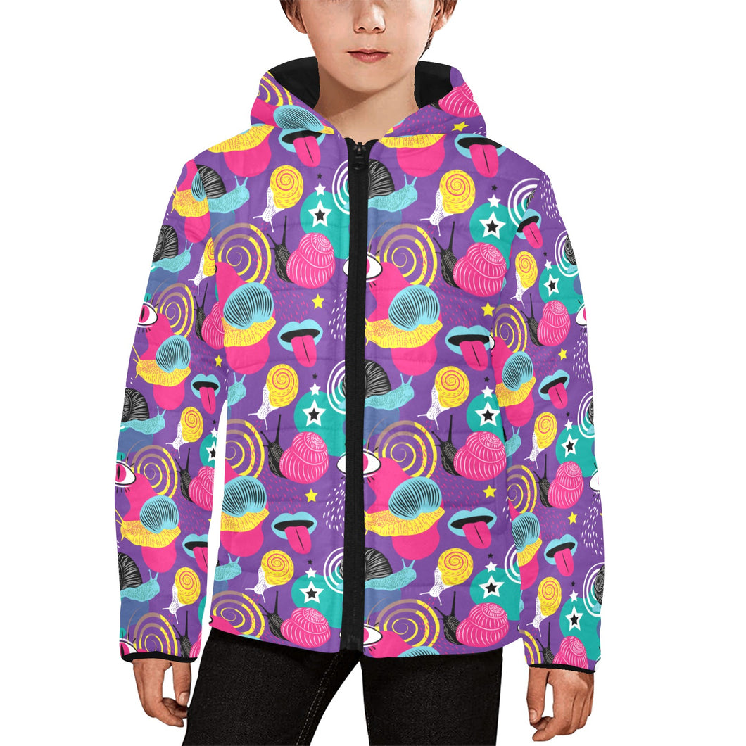 Snail Pattern Print Design 02 Kids' Boys' Girls' Padded Hooded Jacket