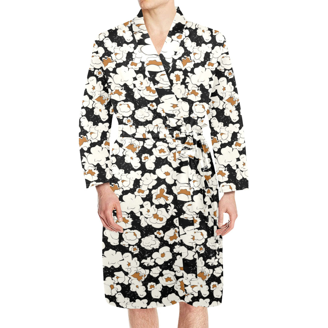 Popcorn Pattern Print Design 02 Men's Long Sleeve Belted Night Robe