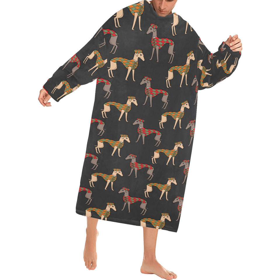 Greyhound Pattern Print Design 01 Blanket Robe with Sleeves