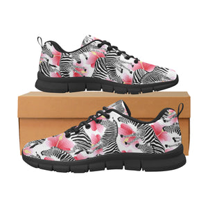 Zebra Red Hibiscus Pattern Men's Sneakers Black