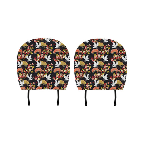 Japanese Crane Pattern Car Headrest Cover