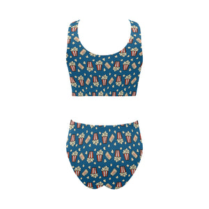 Popcorn Pattern Print Design 03 Chest Bowknot High Waisted Bikini Swimsuit