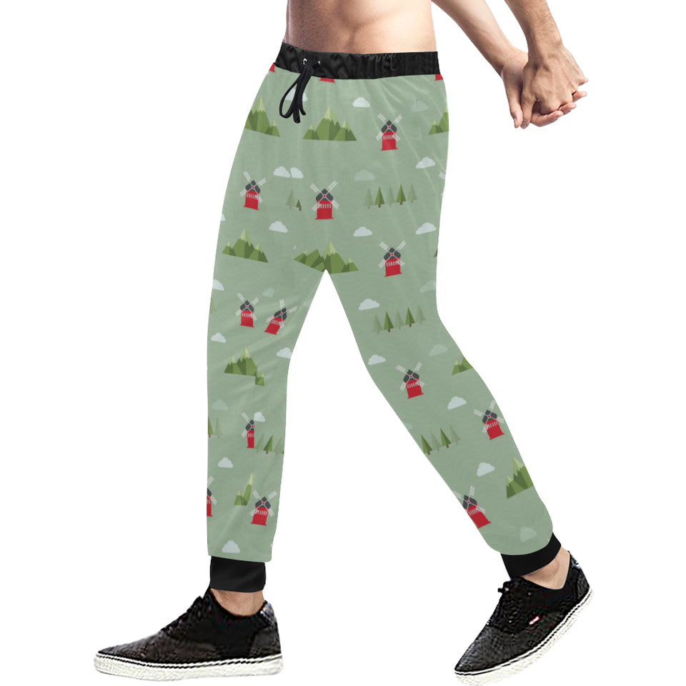 Windmill Green Pattern Unisex Casual Sweatpants