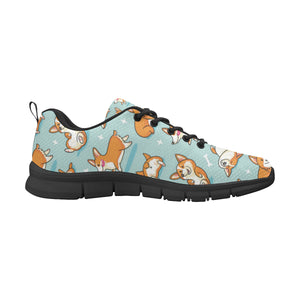 Cute Corgi Pattern Men's Sneakers Black