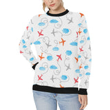 Airplane Cloud Pattern Women's Crew Neck Sweatshirt