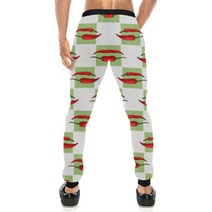 Red Chili Pattern Green White background Unisex Casual Sweatpants