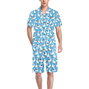 Pelican Pattern Print Design 04 Men's V-Neck Short Pajama Set