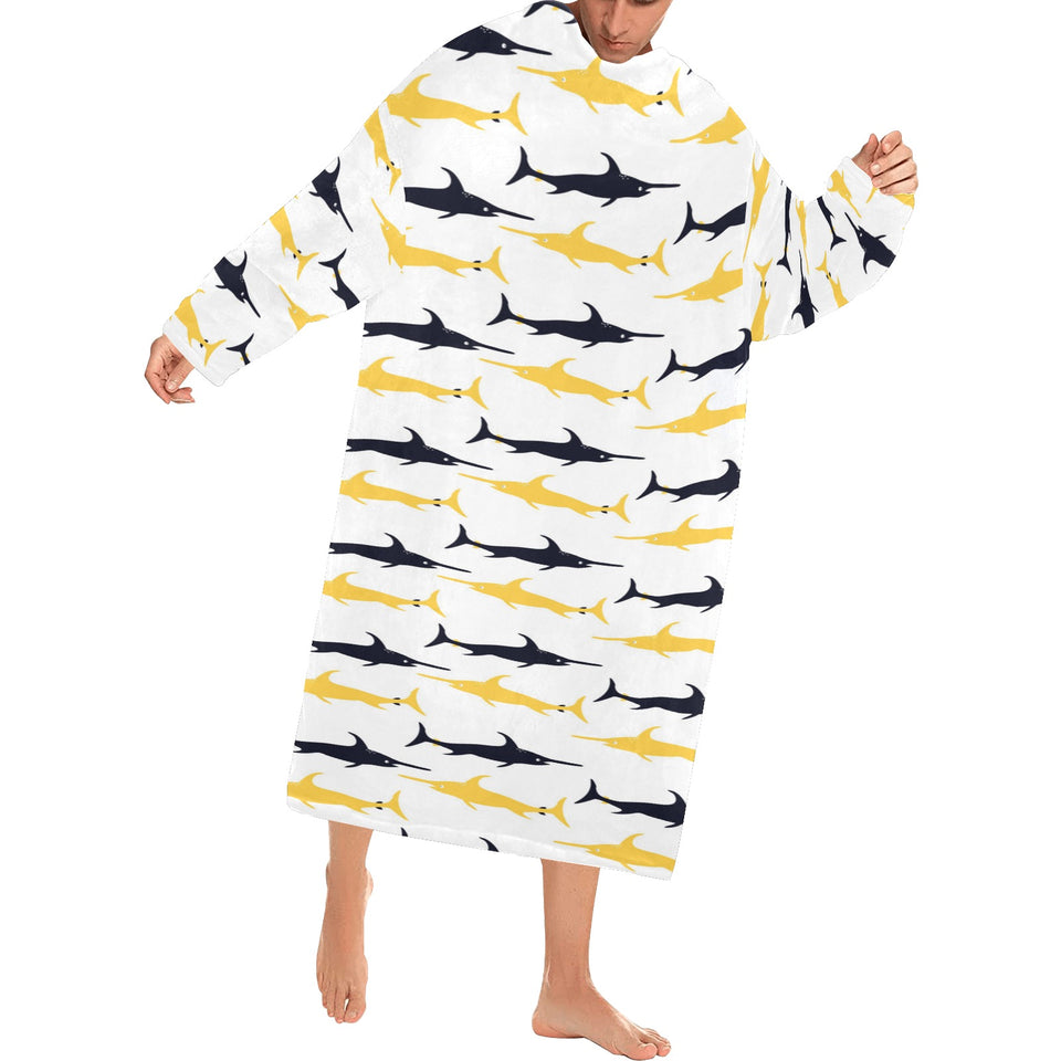 Swordfish Pattern Print Design 05 Blanket Robe with Sleeves