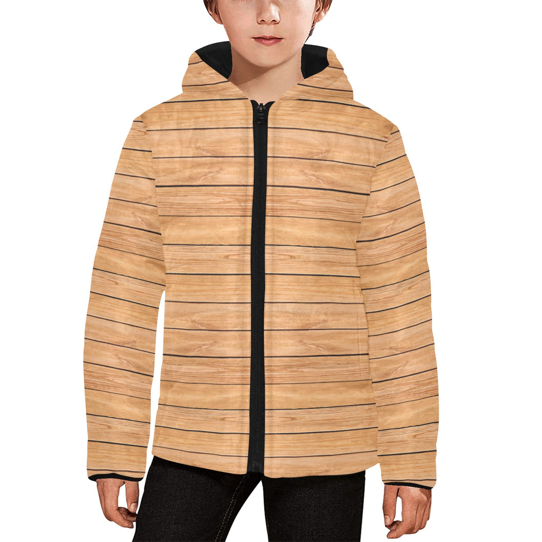 Wood Printed Pattern Print Design 04 Kids' Boys' Girls' Padded Hooded Jacket