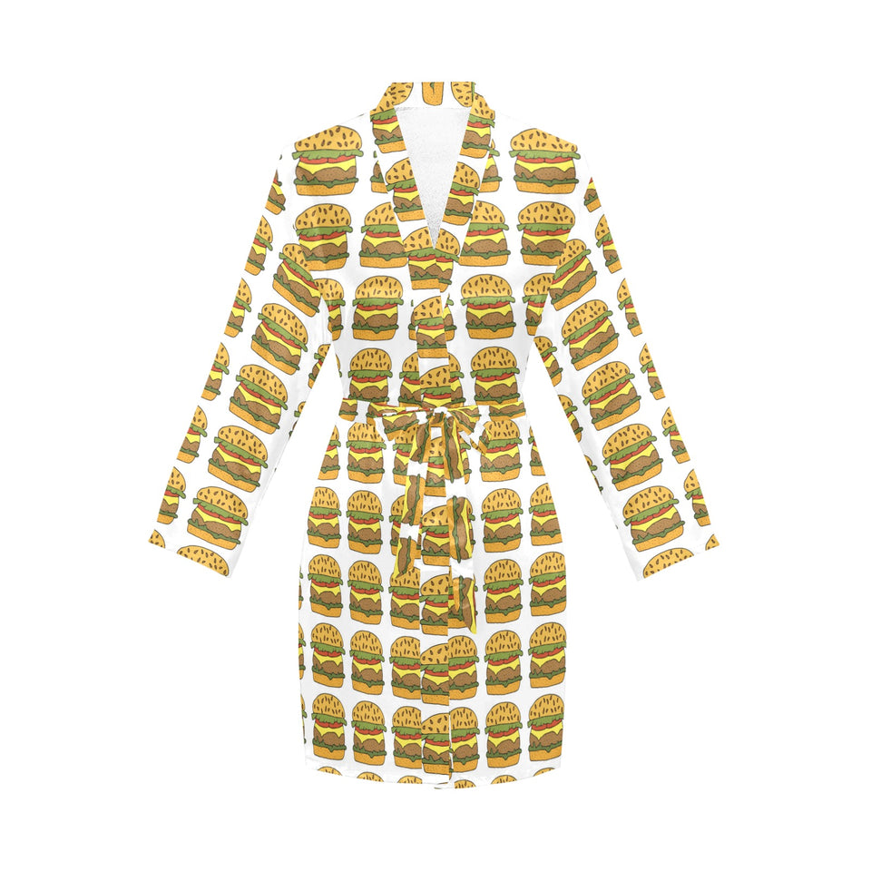 Hamburger Pattern Print Design 05 Women's Long Sleeve Belted Night Robe