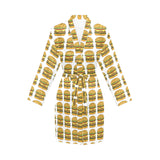 Hamburger Pattern Print Design 05 Women's Long Sleeve Belted Night Robe