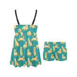 Golden Retriever Pattern Print Design 05 Chest Sexy Pleated Two Piece Swim Dress