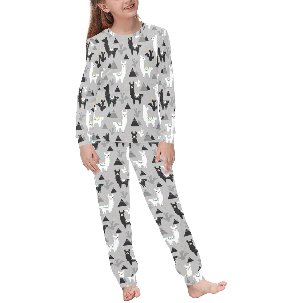 Black and White Llama Pattern Kids' Boys' Girls' All Over Print Pajama Set