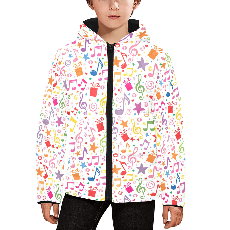 Music Notes Pattern Print Design 04 Kids' Boys' Girls' Padded Hooded Jacket