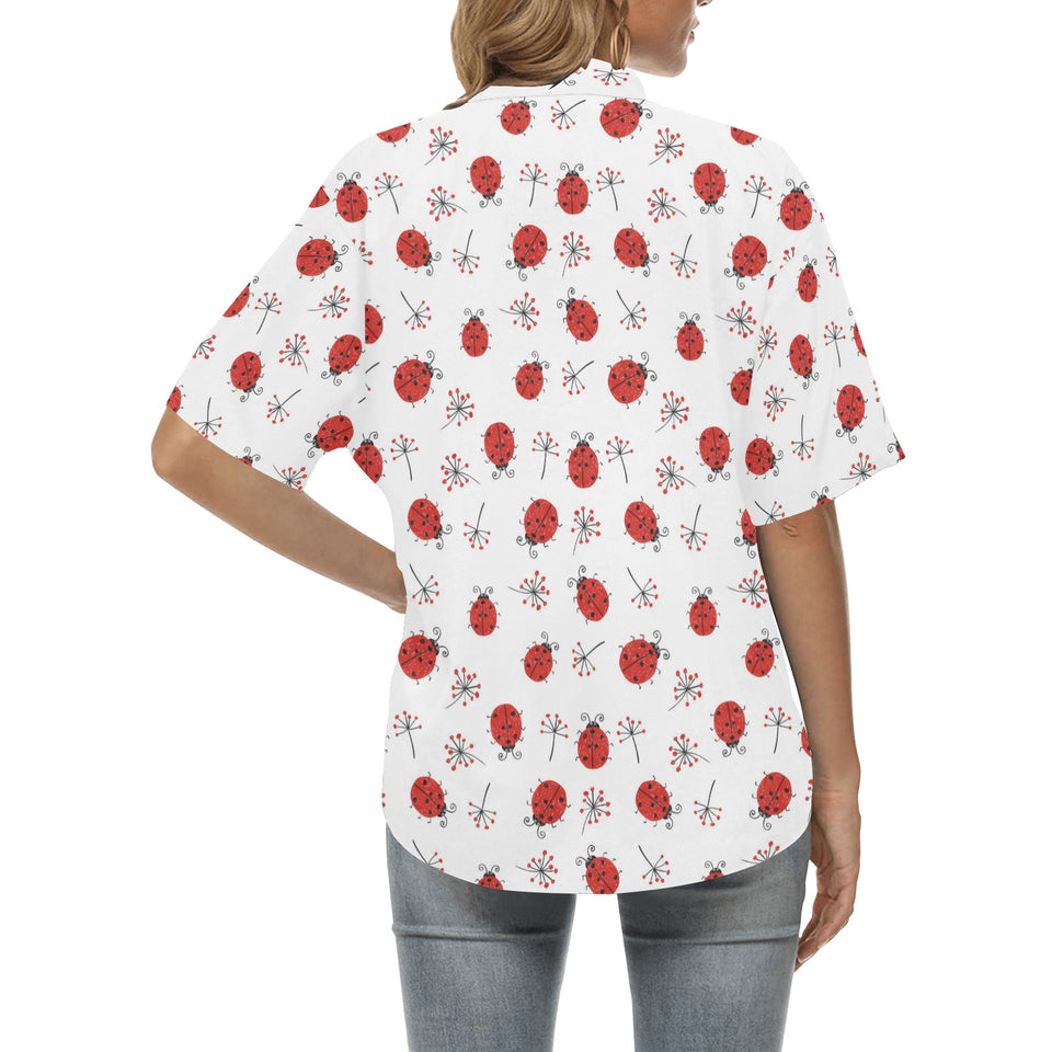 Ladybug Pattern Print Design 04 Women's All Over Print Hawaiian Shirt