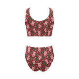 Pig Pattern Print Design 01 Chest Bowknot High Waisted Bikini Swimsuit