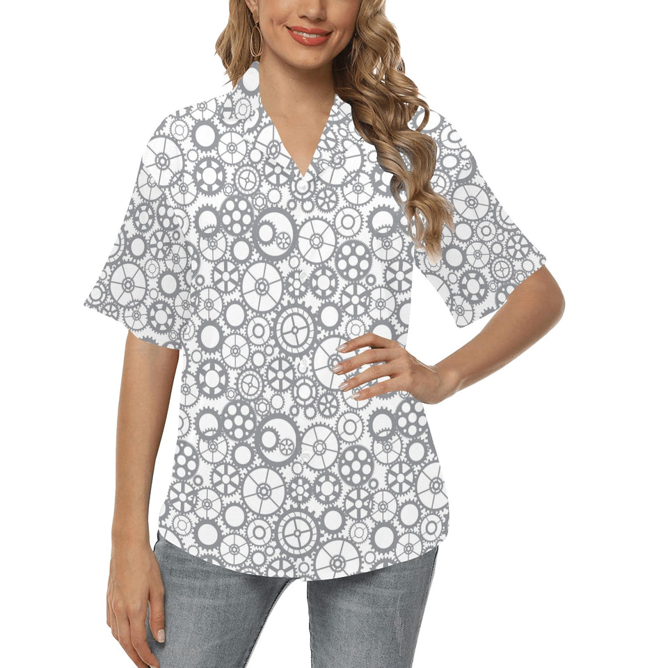 Gear Pattern Print Design 05 Women's All Over Print Hawaiian Shirt