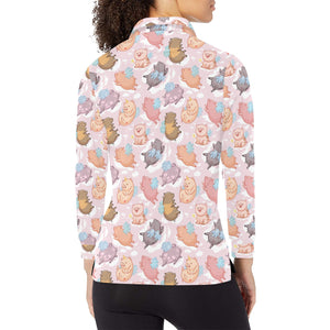 Pig Pattern Print Design 02 Women's Long Sleeve Polo Shirt