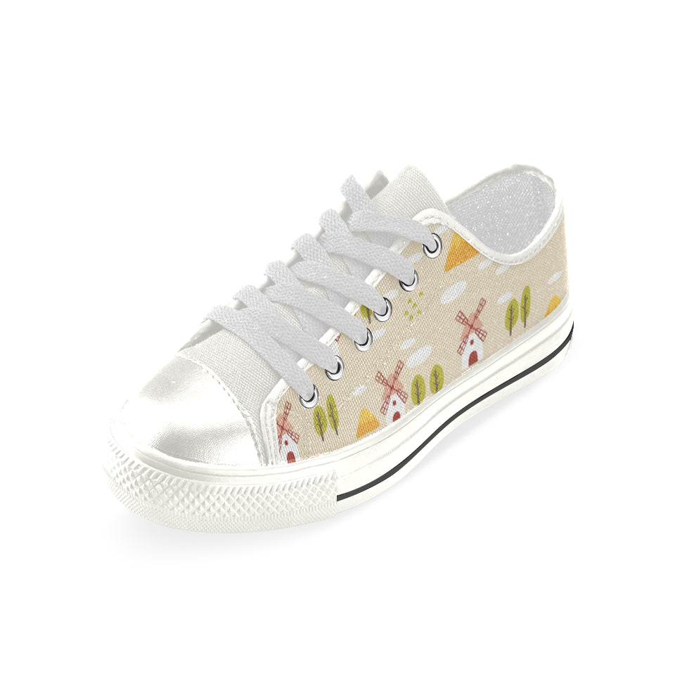 Windmill Pattern Women's Low Top Canvas Shoes White