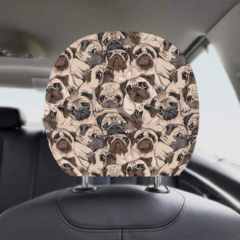 Pug Pattern Background Car Headrest Cover