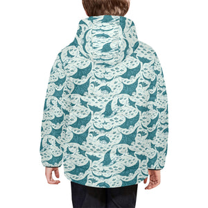 Stingray Pattern Print Design 01 Kids' Boys' Girls' Padded Hooded Jacket