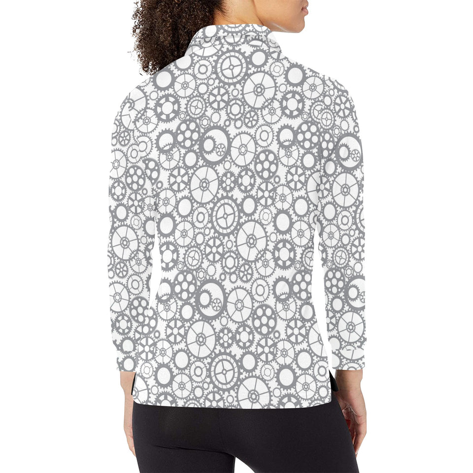 Gear Pattern Print Design 05 Women's Long Sleeve Polo Shirt